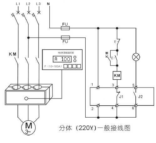 電動(dòng)機智能監控器220v一般接線(xiàn)圖